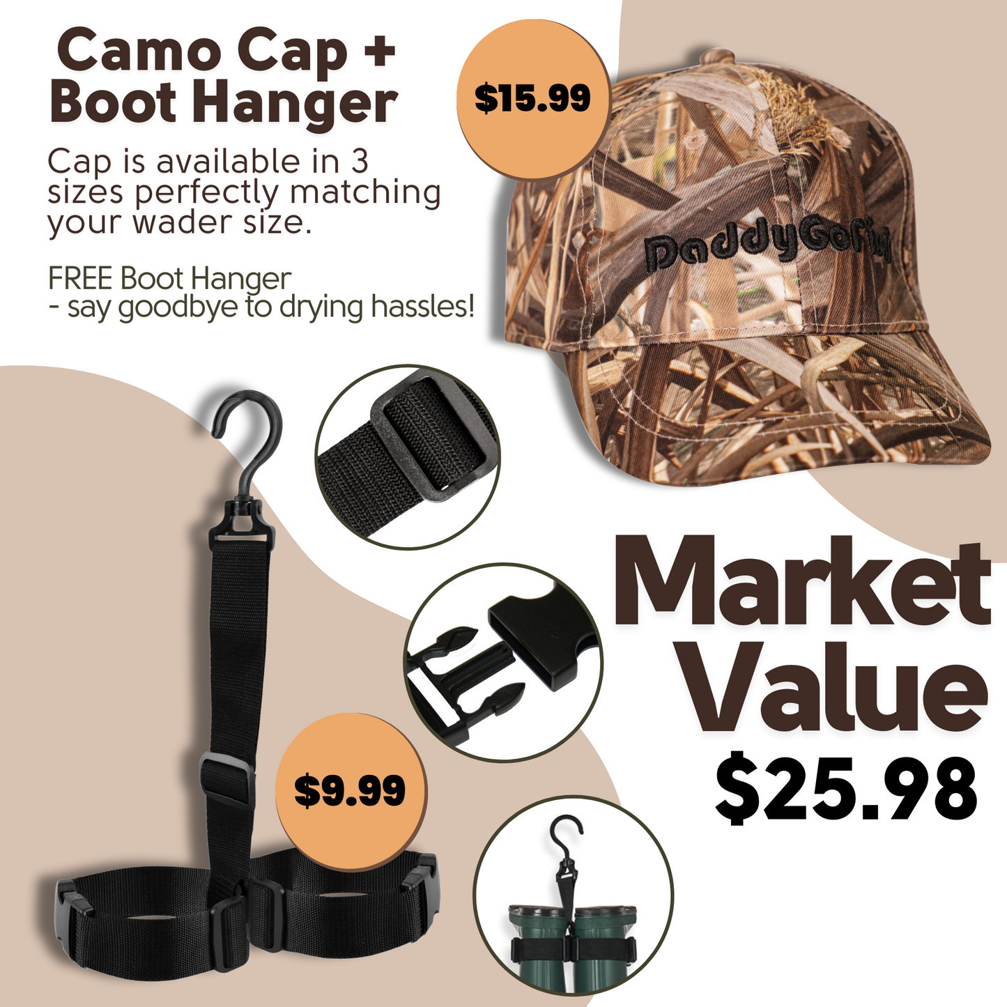 Neoprene Chest Waders for Kids and Adults, BootFoot, Fishing & Hunting with a Camouflage Caps, and a Wader Hanger