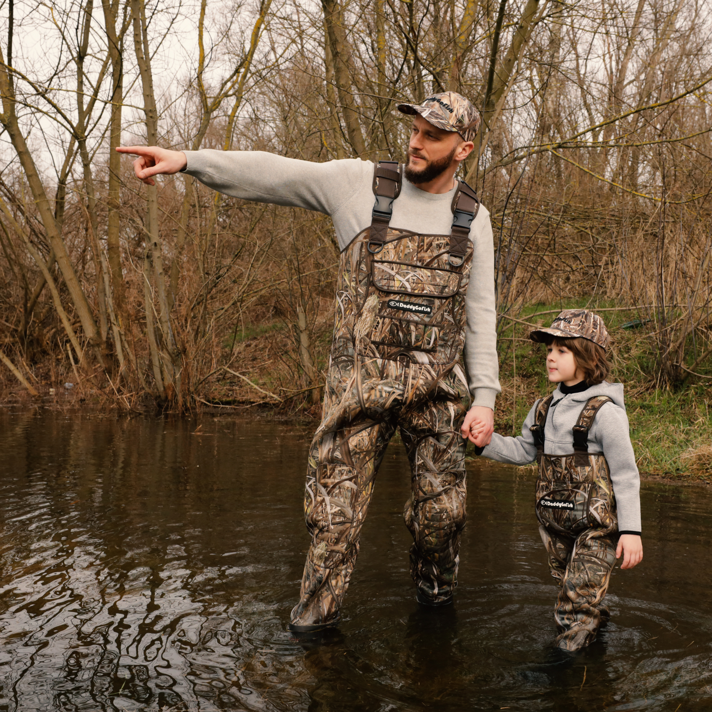 Neoprene Chest Waders for Kids and Adults, BootFoot, Fishing & Hunting with a Camouflage Caps, and a Wader Hanger